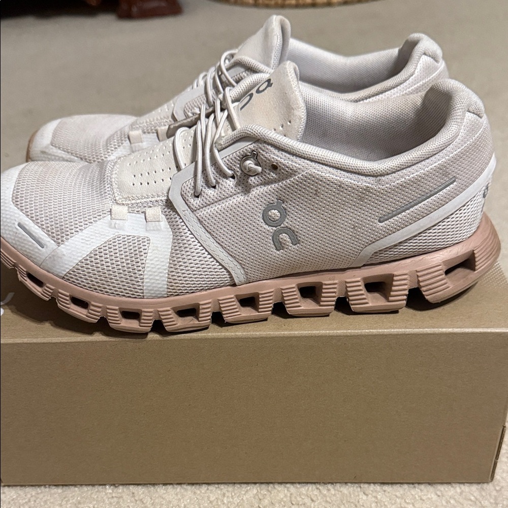 On Women's Athletic Shoes in Cream and Tan - Picture 3 of 6